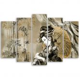 Leinwandbild 5 teilig, Geisha und Bambus 