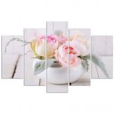 Leinwandbild 5 teilig, Rosen Vase Natur Blumen 