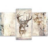 Leinwandbild 3-teilig, Hirsch Tier Vintage Beige 