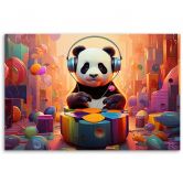 Leinwandbild, Panda mit Kopfhörern 
