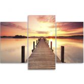 Leinwandbild 3-teilig, Steg See Sonnenuntergang 
