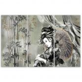Leinwandbild 3 teilig, Geisha und Bambus 