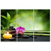 Leinwandbild 3-teilig, Orchideen-Bambus-Steine 