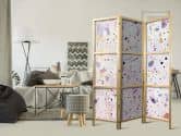 Japanischer Paravent, Raumteiler freistehend, Trennwand - Confetti-Style Terrazzo: Purple-Pink Pattern 