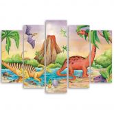 Leinwandbild 5 teilig, Dinosaurier am See 