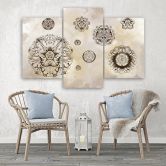 3-delige canvas print, bloemen geometrische vormen 