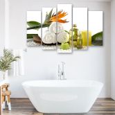 Leinwandbild 5 teilig, Handtuch Blumen Öl 
