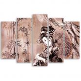 Leinwandbild 5 teilig, Geisha und Bambus 