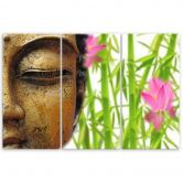 Leinwandbild 3-teilig, Buddha Bambus Zen Gold 