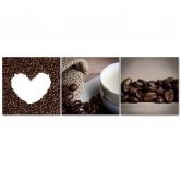 Leinwandbild 3-teilig, Kaffeebohne Herz 