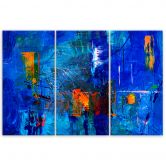Leinwandbild 3 teilig, Blau Abstraktion handgepackt 