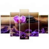 Leinwandbild 5 teilig, Orchideen-Zen-Spa-Steine 