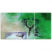 3-delige canvas print, vrouw abstractie groen 