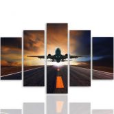 Leinwandbild 5 teilig, Sonnenuntergang Flugzeug 