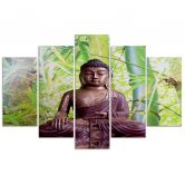 Leinwandbild 5 teilig, Buddha Meditation Grün 