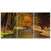 Leinwandbild 3-teilig, Herbstwald Fluss 