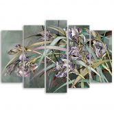 Leinwandbild 5 teilig, Iris Blumen im Wind 
