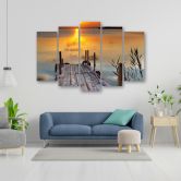 Wandbild 5-teilig, Sonnenuntergang Steg See Natur 