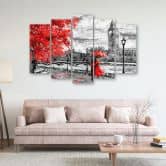 Leinwandbild 5 teilig, Londoner roter Regenschirm 