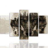 Wandbild 5-teilig, Wolf Wald Tiere Natur 
