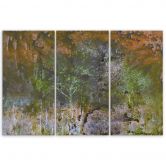 3-delige canvasprint, een bloeiende boom in de roestweide 