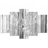 Leinwandbild 5 teilig, Love Bretter Grau 