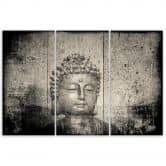 3 stykke lærredstryk, Buddha Zen Feng Shui grå 