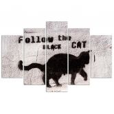 Leinwandbild 5 teilig, Schwarze Katze Textur Beton 