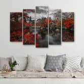 5-delige canvasprint Tuin Japan Rood 