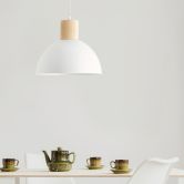 Pendelleuchte Emil, beige, 120 x 34 cm, Holz Pendel-lampe, dimmbar 