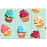 Leinwandbild 3-teilig, Cupcakes Süßigkeiten 