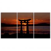Leinwandbild 3-teilig, Torii-Tor bei Sonnenuntergang 