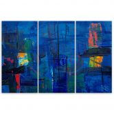 Leinwandbild 3 teilig, Blau Abstraktion handgepackt 