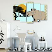 Leinwandbild 5 teilig, Rhinozeros Tiere  