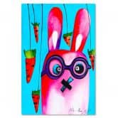 Leinwandbild, Rosa Hase mit Brille 