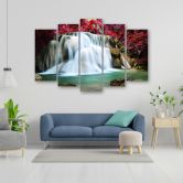 Leinwandbild 5 teilig, Wasserfall Wald Berg 