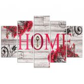 Leinwandbild 5 teilig, Home Holz Retro Rot 