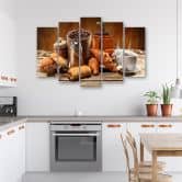 Leinwandbild 5 teilig, Kaffee und Frische Croissants 