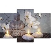 Leinwandbild 3-teilig, Buddha Orchidee Blumen Natur 