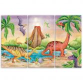 Leinwandbild 3 teilig, Dinosaurier am See 