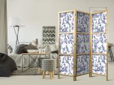 Japanischer Paravent, Raumteiler freistehend, Trennwand - Rome and Botany: Blue Greek and Plant Pattern 