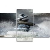 Leinwandbild 3-teilig, Steine Zen Meer Wellen 