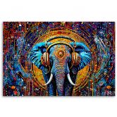 Canvas Schilderij, Olifant in koptelefoon abstractie 