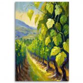 Leinwandbild Weinberg Traubenblätter gemalt 