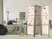 Japanischer Paravent, Raumteiler freistehend, Trennwand - Dots on a Light Pink Background 