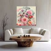 Leinwandbild Bunte Blumen mit Kolibris 