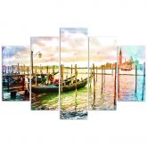 Leinwandbild 5 teilig, Venedig Gondeln Italien 