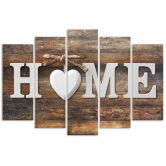 Wandbild 5-teilig, Home Herz Braun Retro 