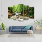 Leinwandbild 5 teilig, Wasserfall Wald Bach Natur 
