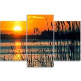 Leinwandbild 3-teilig, Sonnenuntergang See Gras Natur 